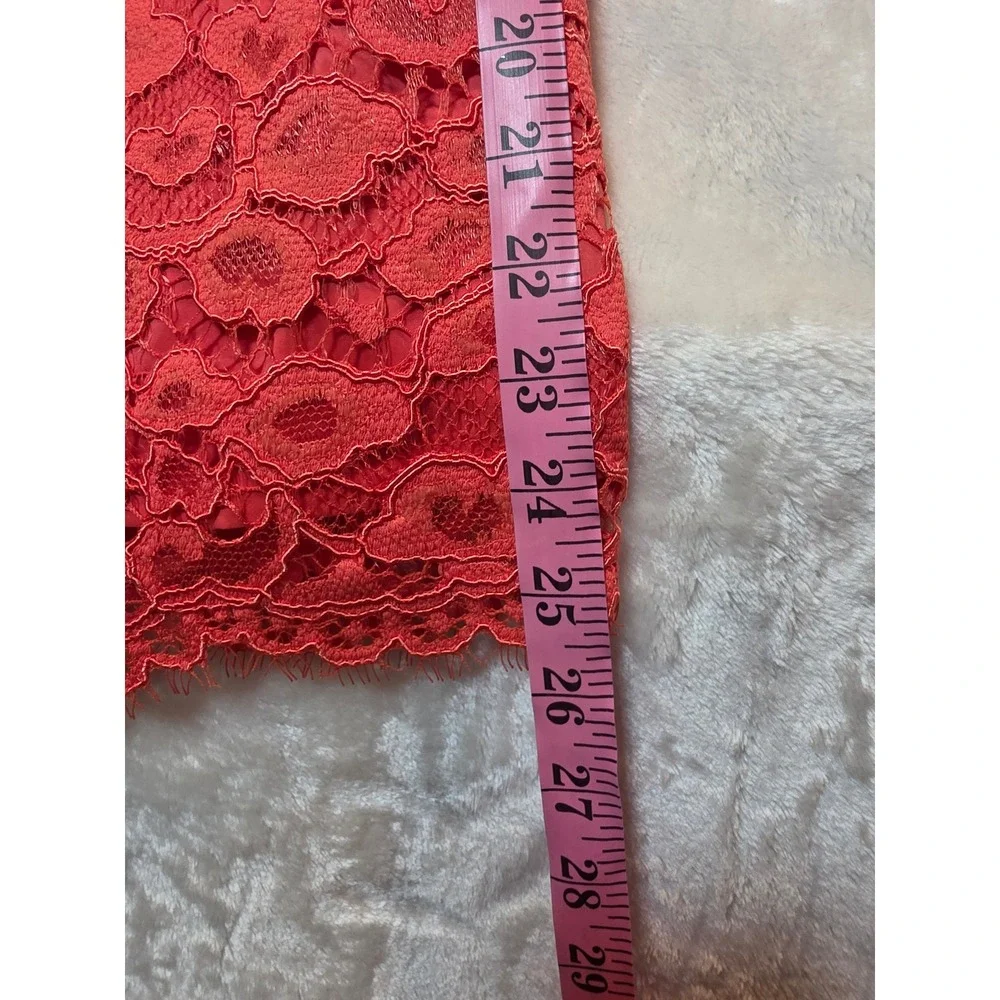 Trina Turk‎ Coral Red Floral Lace Sheath Dress 3/4 Sleeve Size 4 Cocktail Event